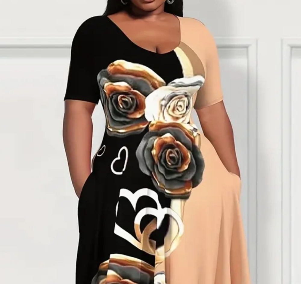 Elegant Floral Black and Cream Dress